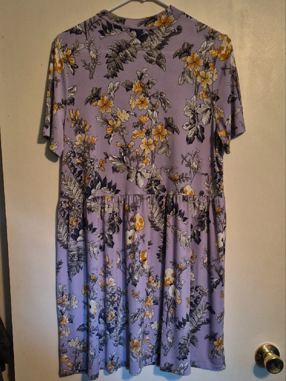 entro Lavender Floral Short-Sleeve Tiered Dress with Yellow Accents